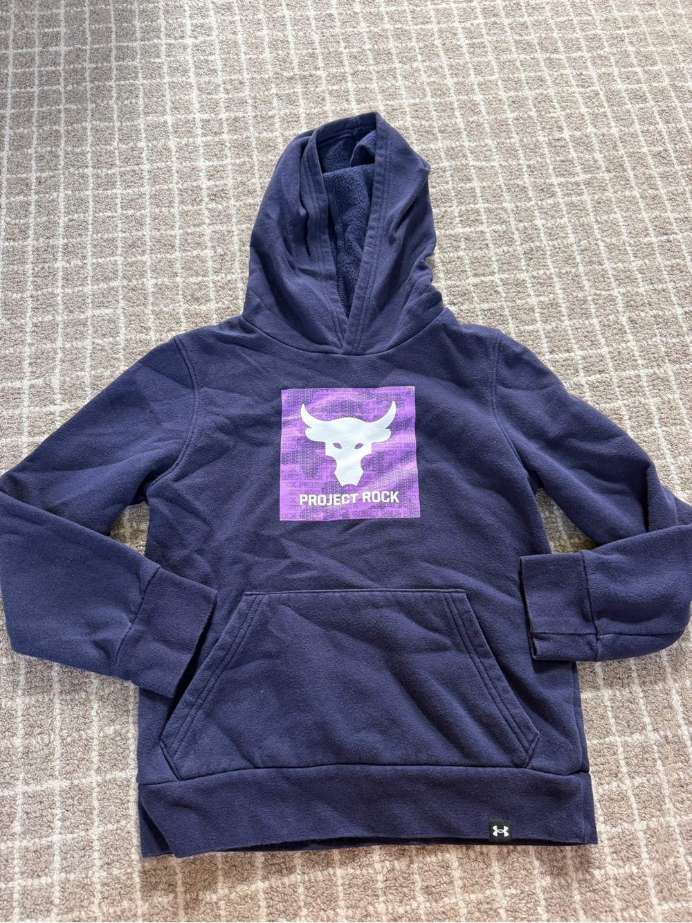 Under Armour Kids Navy Hoodie with Purple Project Rock Logo